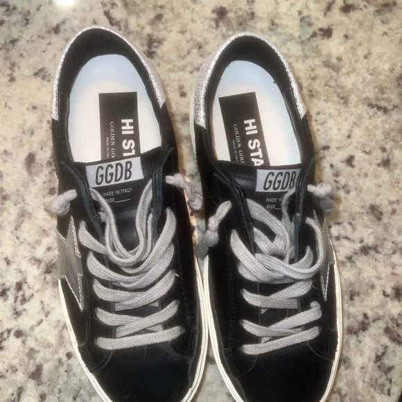 Golden Goose Black and Silver Hi Stars - Picture 2 of 5